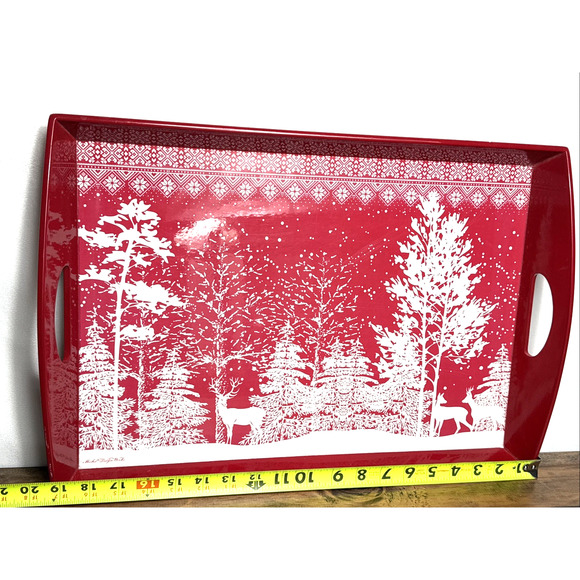 Michel Design Works Tray Red White Snowy Woodland Scene Christmas Winter Holiday - Picture 4 of 10